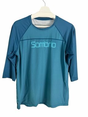 SOMBRIO Blue Teal Mountain Bike Jersey MTB Cycling 3/4 Sleeve Activewear top siz